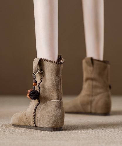 Khaki Suede Splicing Wedge Boots