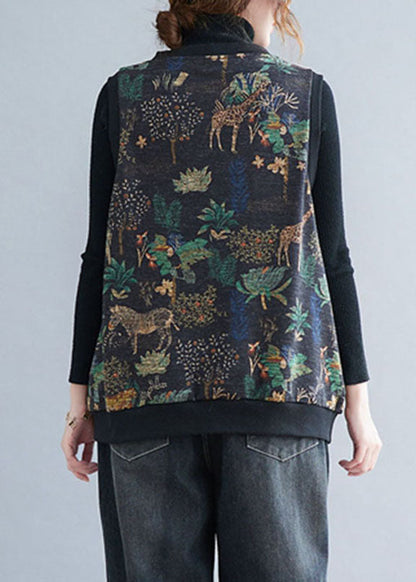 V Neck Print Button Warm Fleece Waistcoatt Winter
