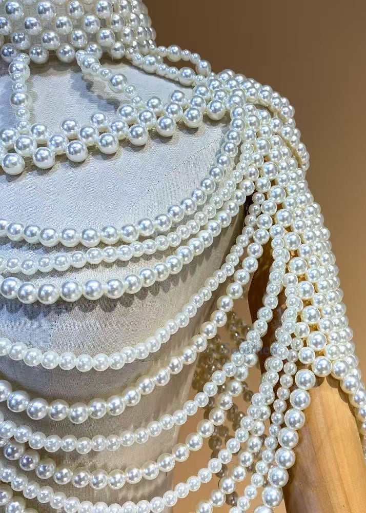 French White Imitation Pearl Banquet Dress Accessories Shawl