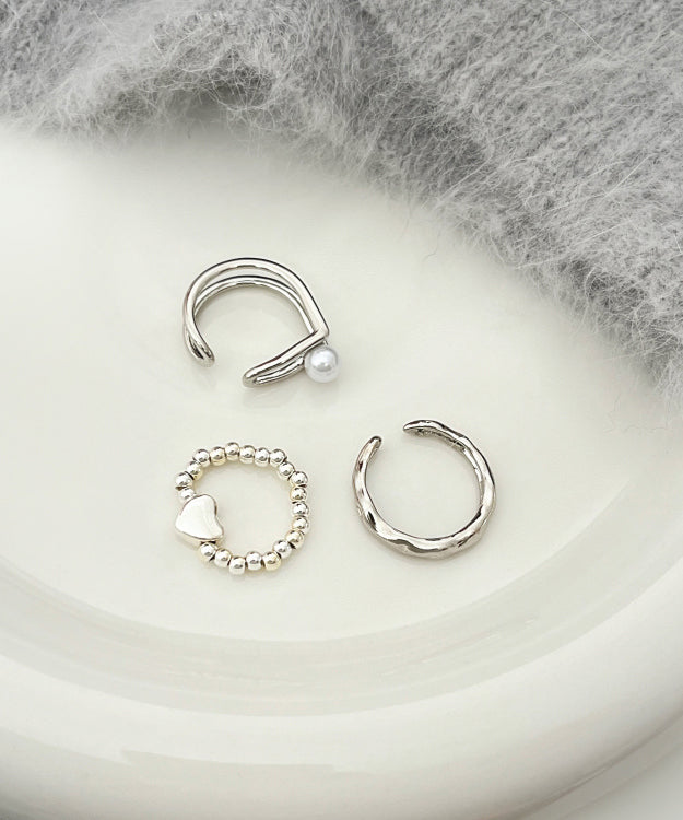 Silk Alloy Pearl Love Three Piece Set Rings