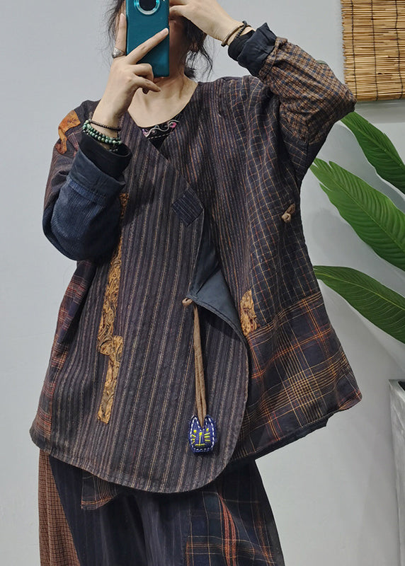 Handmade Colorblock O-neck Patchwork Original Design Coat Long Sleeve