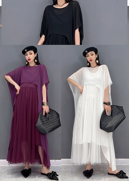 Organic White O-neck Chiffon Vest Dress and Cloak Two Piece Set Outfits Summer