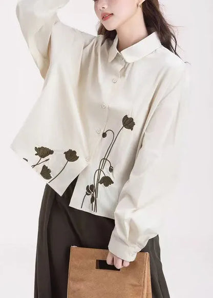 Organic Apricot Embroidered Cotton Shirt Tops Spring