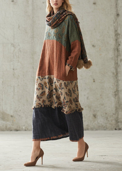 Colorblock Print Patchwork Cotton Dresses Fall