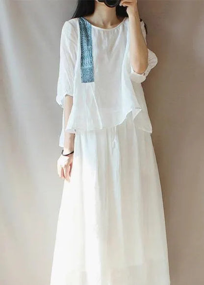 White Top Silhouette O Neck Lantern Sleeve Clothing Blouses