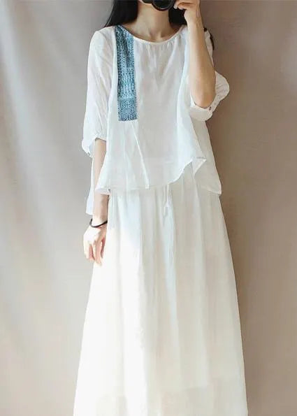 White Top Silhouette O Neck Lantern Sleeve Clothing Blouses