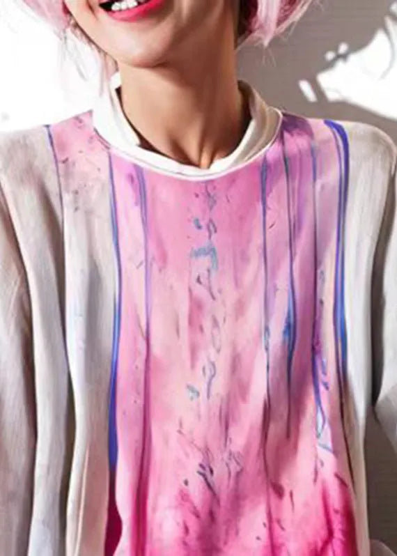 Natural Rose O-neck Print Button Tops Fall