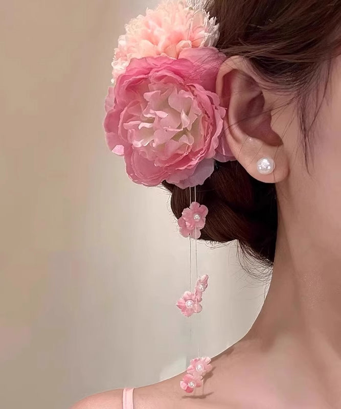 New Pink Alloy Peony Tassel Hairpin