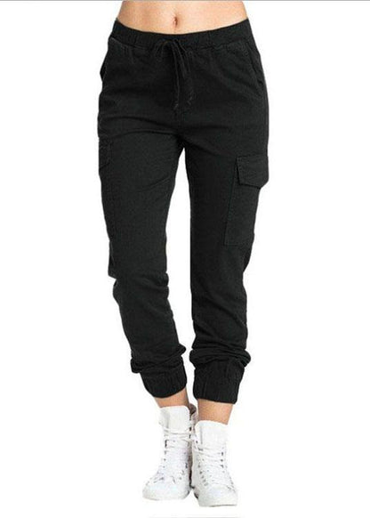 Elastic Waist Drawstring Side Pockets Pants