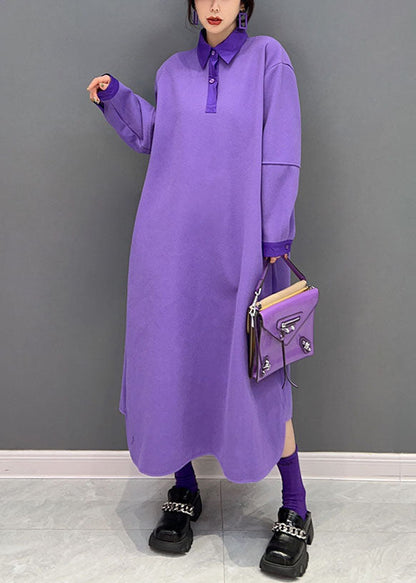 Loose Purple Peter Pan Collar Cotton Dresses Spring
