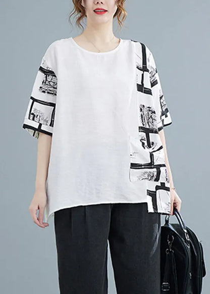 French White O-neck Cotton Beach Tanks Short Sleeve