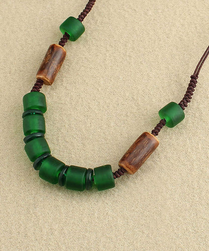 Retro Style Green Handwoven Crystal Necklace