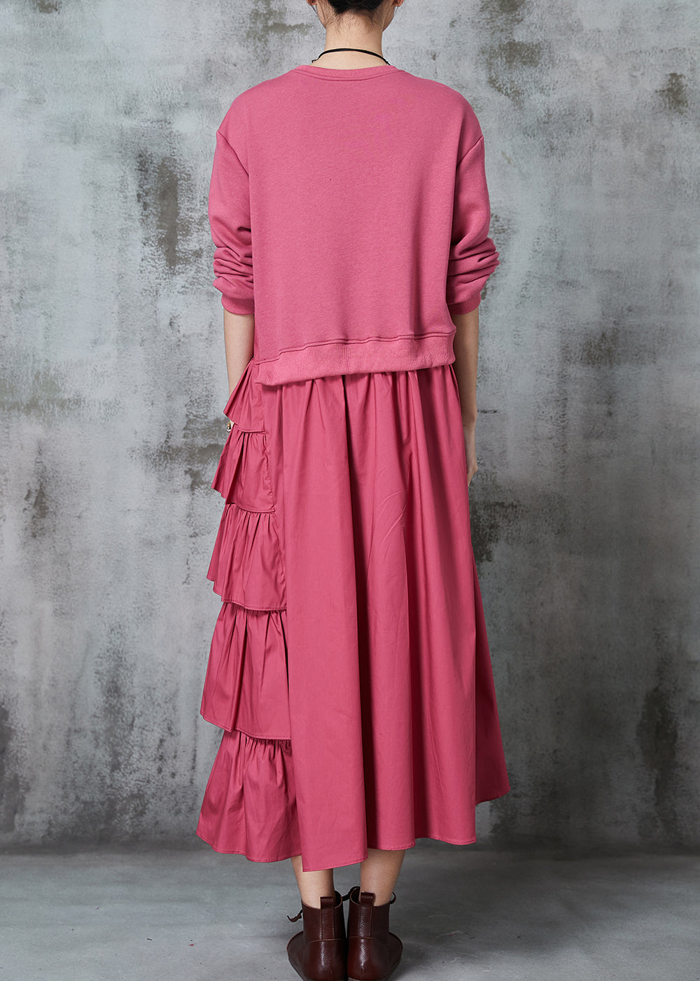 Pink Asymmetrical Patchwork Cotton Holiday Dress Spring