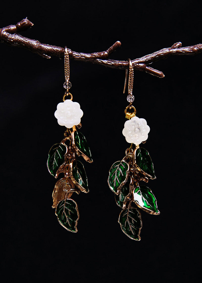 Green Leaf Gilding Drop Earrings