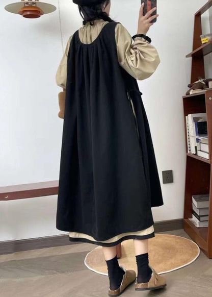Black Ruffled Waistcoat Dress and Dress Cotton Two Pieces Set Spring