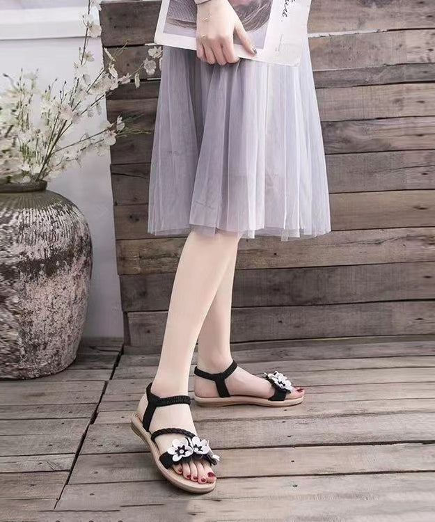 Black Flat Sandals Peep Toe Soft Splicing