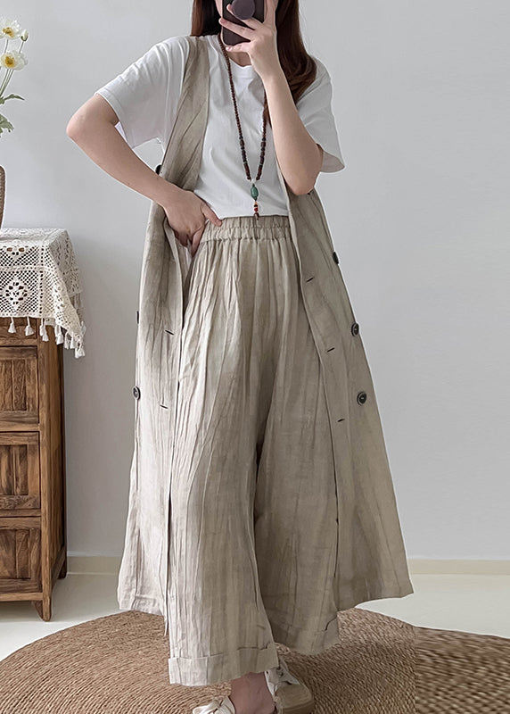 White Double Breast Wrinkled Linen Long Vest Fall