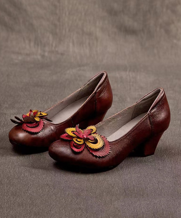 Original Handmade Retro Coffee Chunky Heel