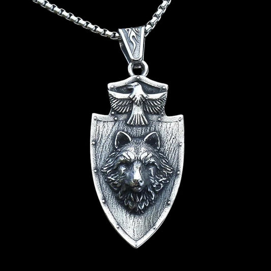 Eagle and Wolf Head Plaque Pendant