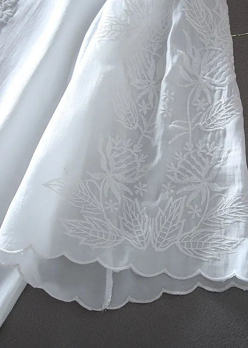 White Embroidered Chiffon Shirt Tops Summer
