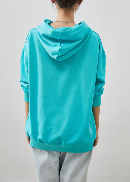 Blue Hooded Pocketsprint Cotton Sweatshirt Fall