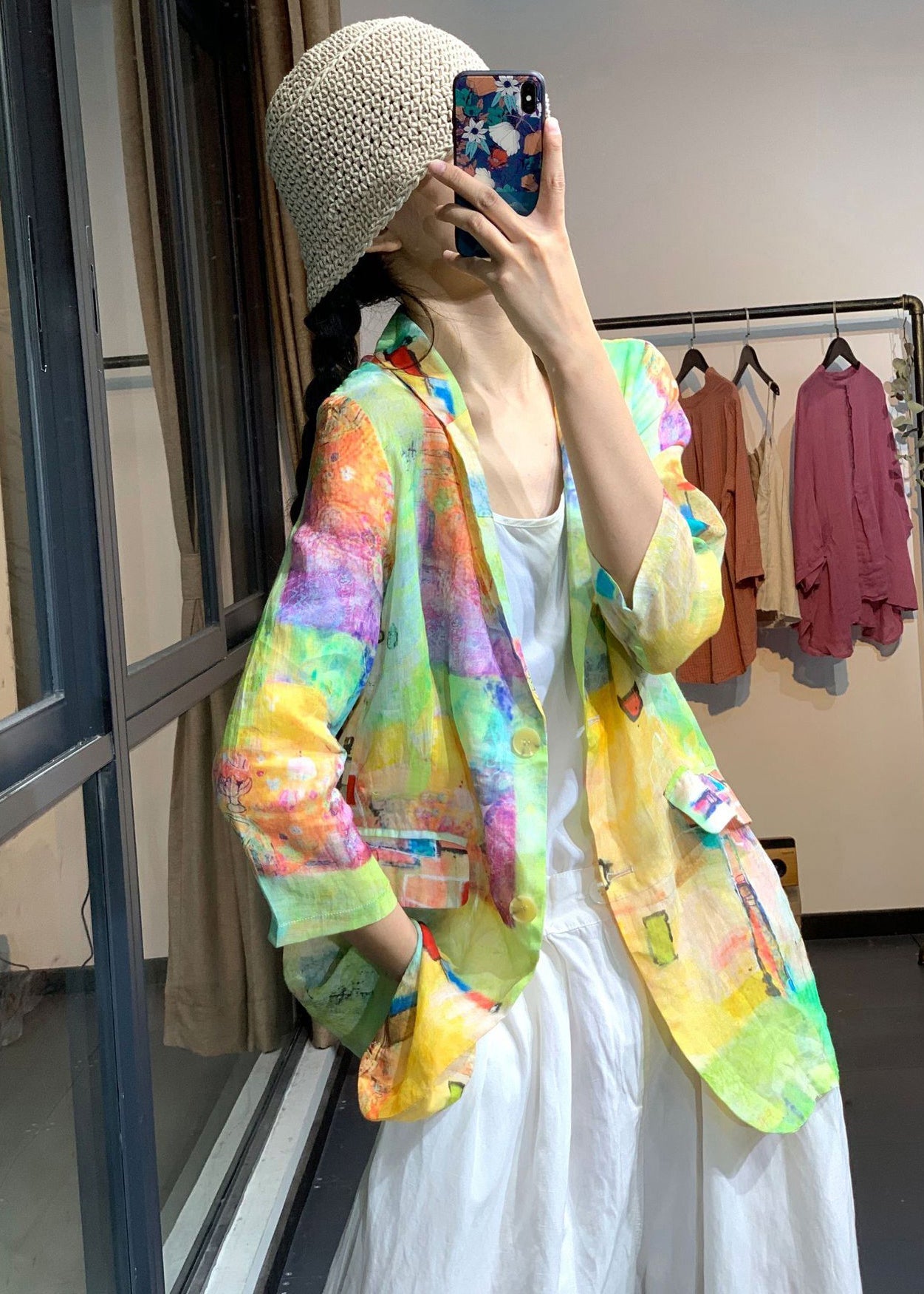 Rainbow Tie Dye Linen Upf 50+ Coat Jacket Summer
