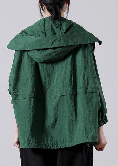Loose Green Zippered Upf 50+ Coat Jacket Hooded Coat Summer