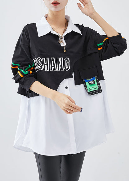 Italian Colorblock Oversized Patchwork Cotton Sweatshirt Fall