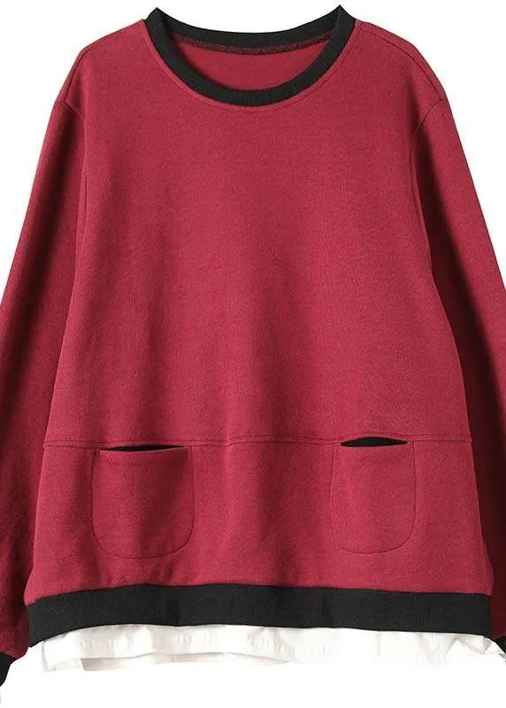 Red Clothes for O Neck False Two Pieces Silhouette Spring Blouse