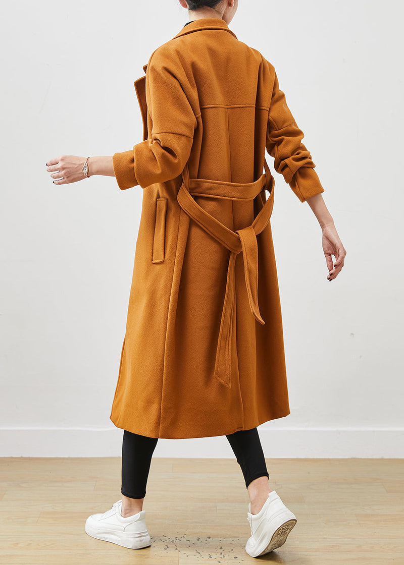 Orange Oversized Tie Waist Woolen Coat Spring