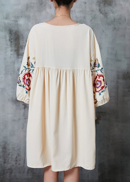 Khaki Oversized Print Cotton Vacation Dress Summer
