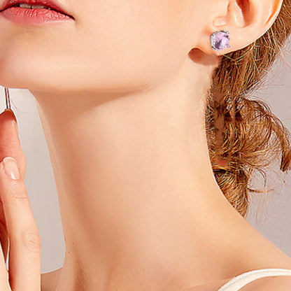 Natural Amethyst Love Earrings With Various Gemstones 7mm