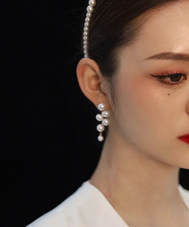 White Alloy Pearl Stud Earrings