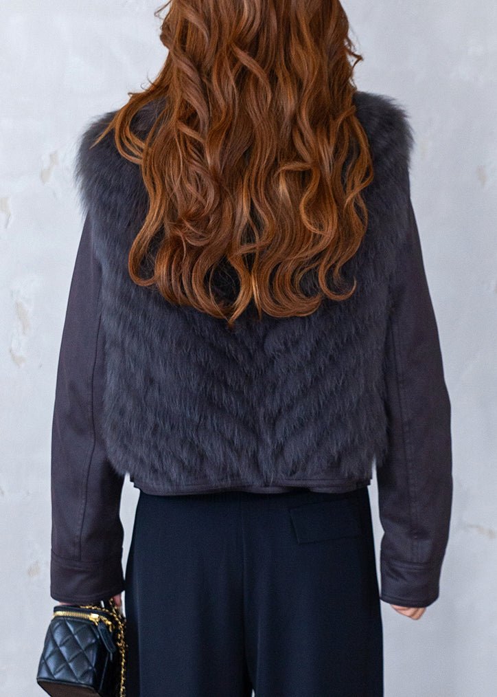 Grey Patchwork Leather and Fur Waistcoat Sleeveless