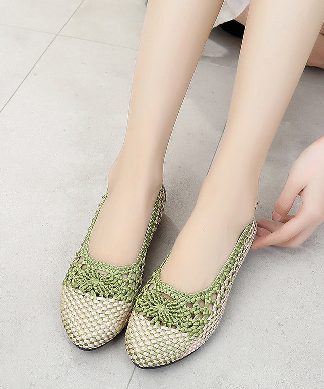 Handmade Knit Fabric Flat Shoes Splicing Hollow Out