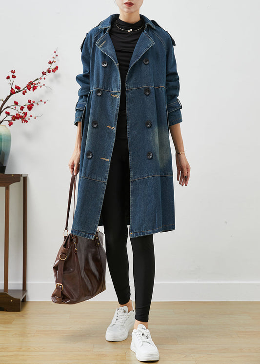 Blue Oversized Double Breast Denim Trench Coats Spring