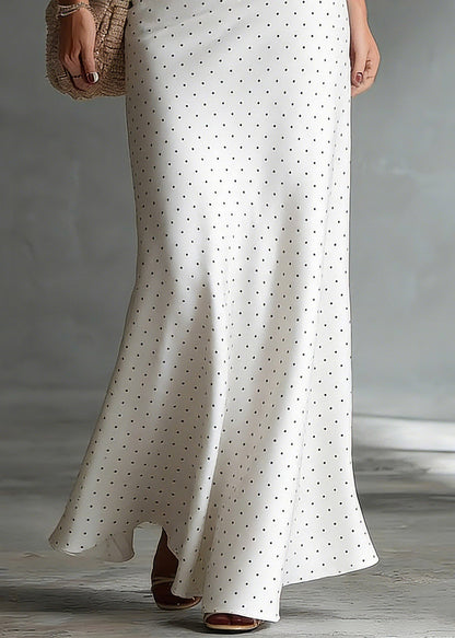 White High Waist Dot Satin a Line Skirts Summer