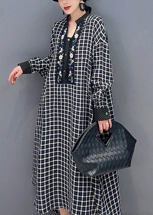 Black V Neck Plaid Holiday Dress Spring