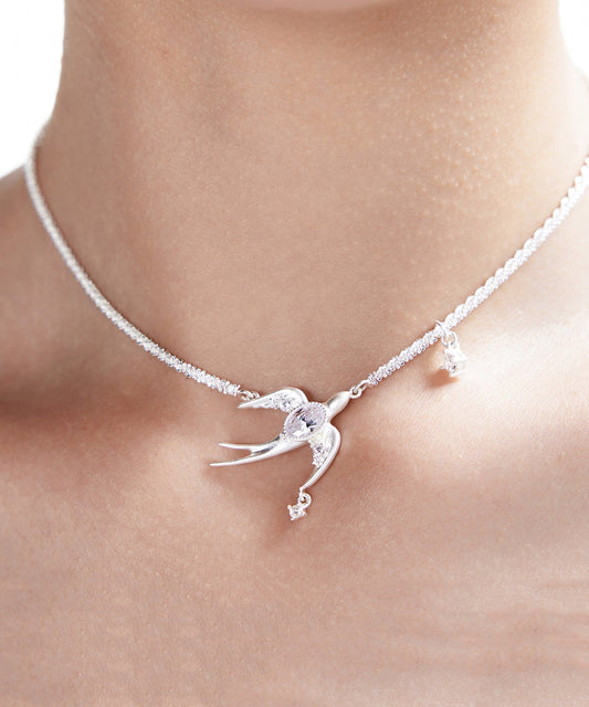 Original Design Chain With Bird Shaped Zircon Claw Set Diamond Silver Plated Choker