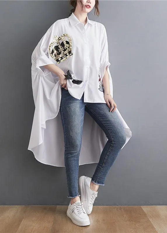 White Spring Appliques Low High Design Top