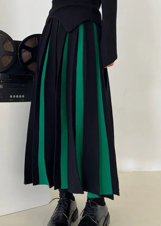 Classy Green Patchwork Knit a Line Skirts Fall