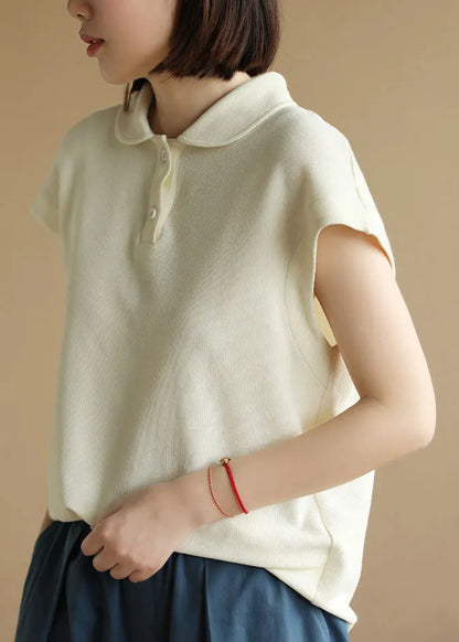 Apricot Cotton Tank Peter Pan Collar Short Sleeve