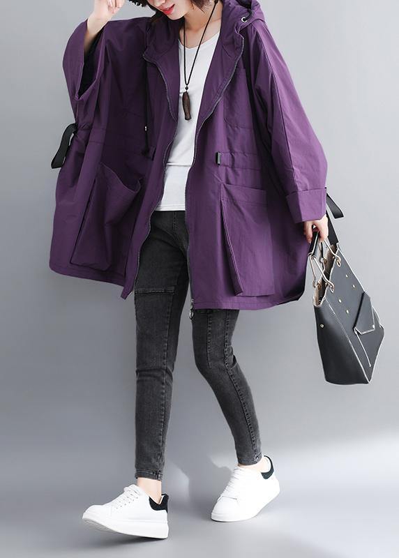 Hooded Tie Waist Spring Coats Purple Dresses Jackets