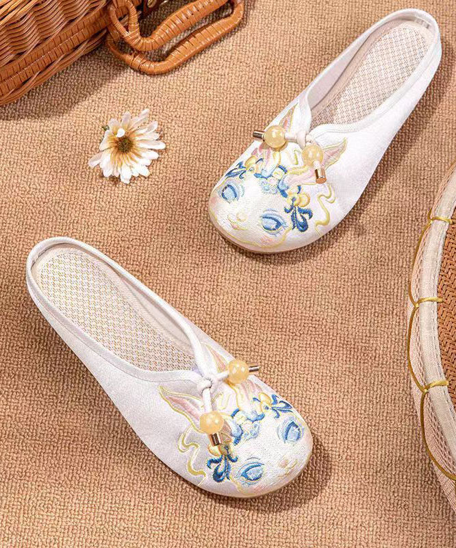White Embroideried Splicing Flat Slippers Shoes