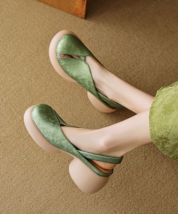 Comfy Splicing Chunky Sandals Champagne Cowhide Leather Hollow Out