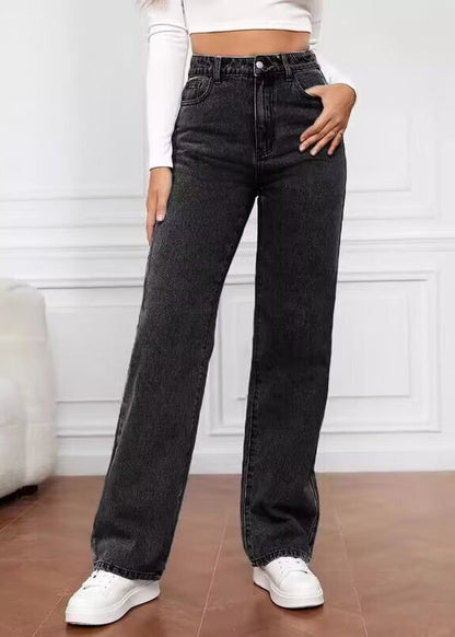 Blue Pockets Patchwork Straight Jeans Fall