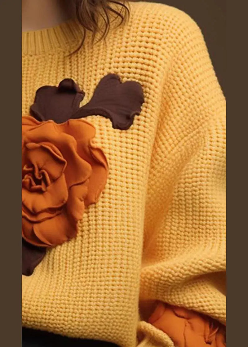 Art Yellow Cozy Cotton Knit Tops Fall