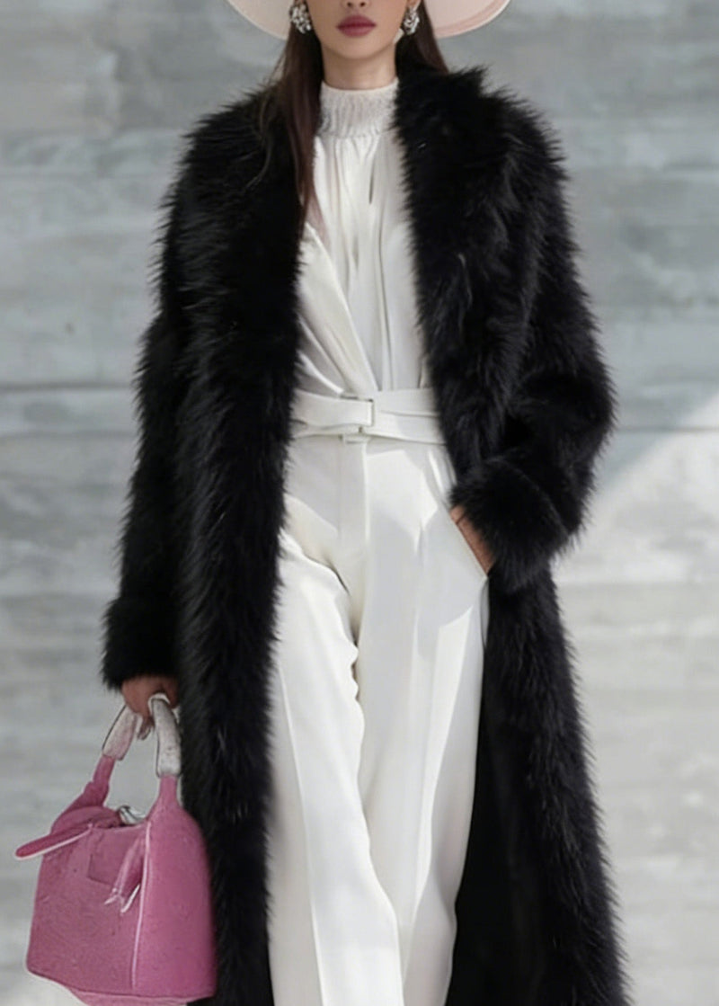 Black Thick Warm Faux Fur Long Coat Winter