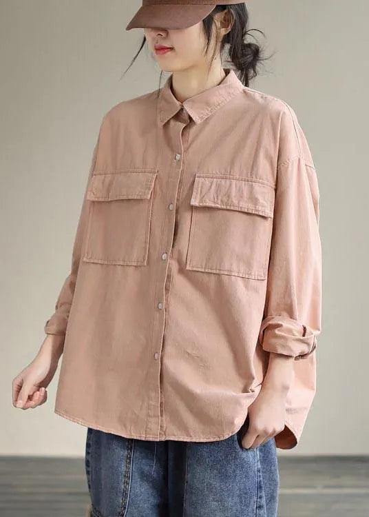 Lapel Pockets Spring Top Silhouette Wardrobes Pink Shirts