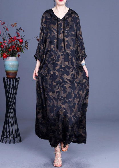 Camouflage Hooded Print Summer Silk Long Dresses